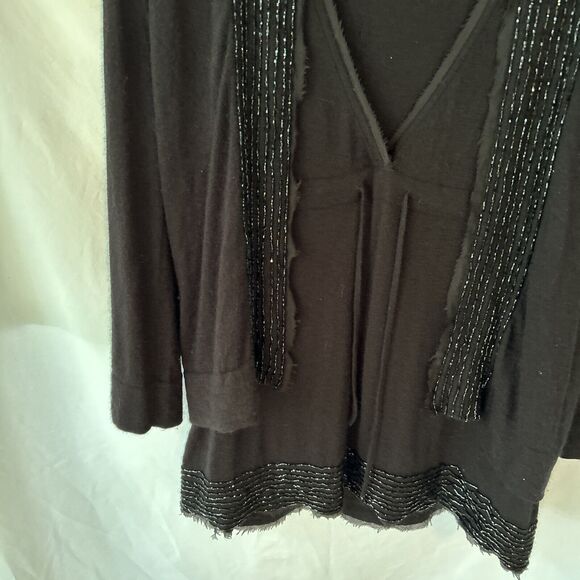J.Crew Cardigan Set Knit Medium Black Beaded Lambswool Cashmere Angora Glam Punk - Picture 4 of 16